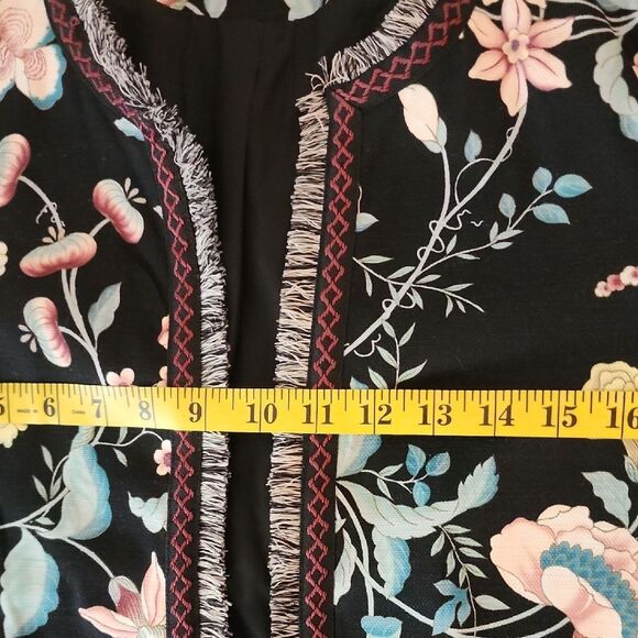 LOFT Black Floral Blazer With Embroidery and Fringe Trim Size 10 - Picture 9 of 10
